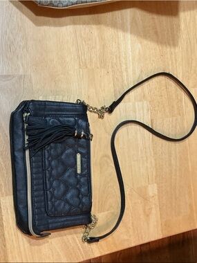 Black Quilted Crossbody Bag with Tassel